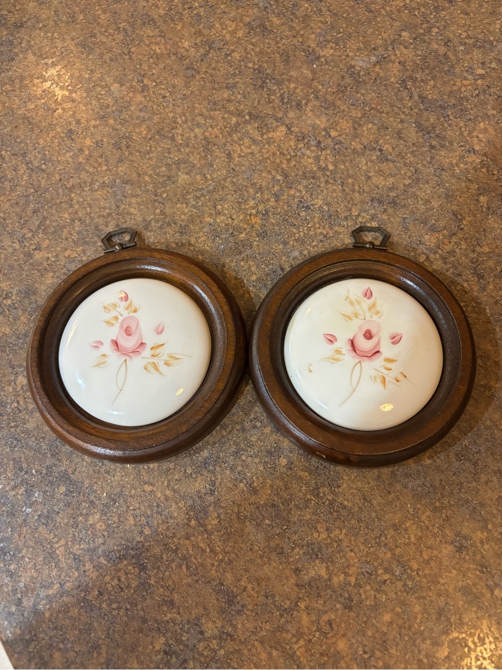 Vintage Floral Ceramic Tile Wall Plaques - Pink Rose Gallery Wall